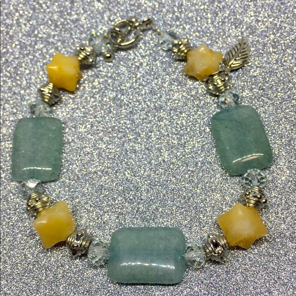 Blue and yellow quartz handmade bracelet